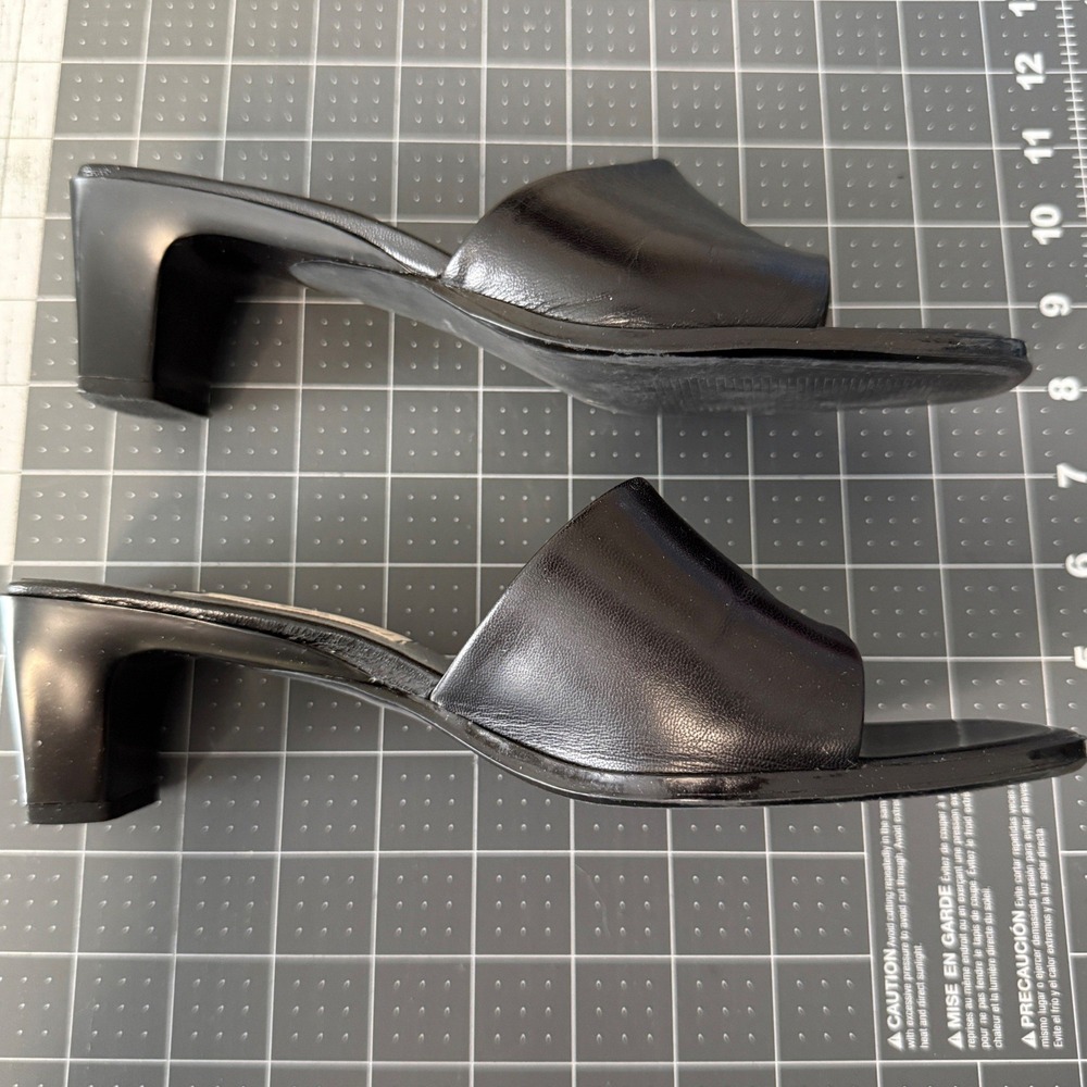 VTG 90s Capsule Black Patent Leather Square Toe Mules Block Heel Womens 6.5 M - Picture 3 of 5